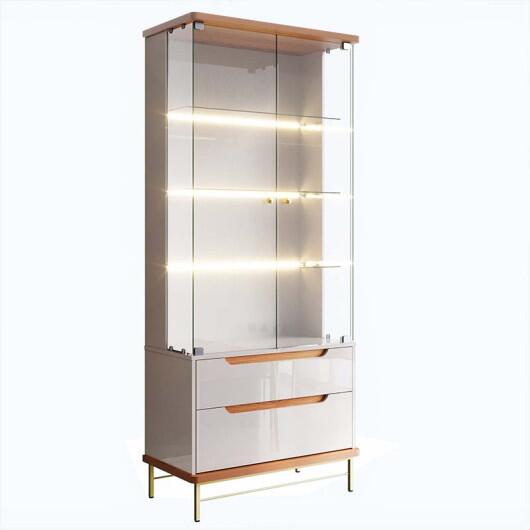 Cristaleira Com LED Vidro 182x76cm Adhalia Lukaliam Off White/Jequitiba