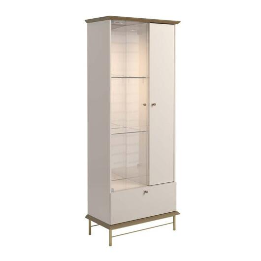 Cristaleira Com LED Vidro Espelho Pés de Aço 180x72cm Império Lukaliam Off White/Dourado