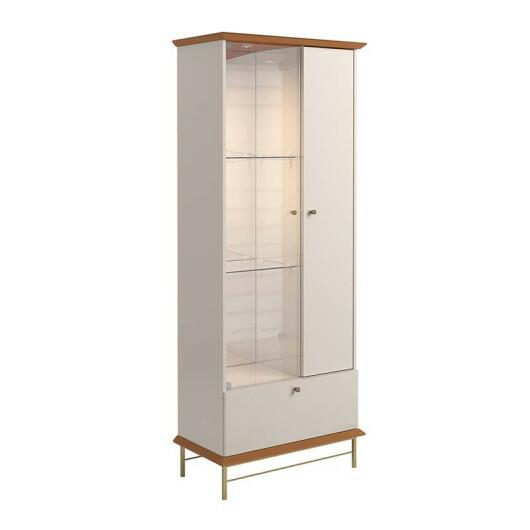 Cristaleira Com LED Vidro Espelho Pés de Aço 180x72cm Império Lukaliam Off White/Jequitiba