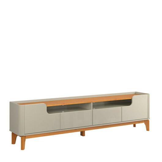 Rack com 220cm Cantos Arredondados 4 portas Para Tv 75 Flip 2.2 Patrimar Off White/Cinamomo