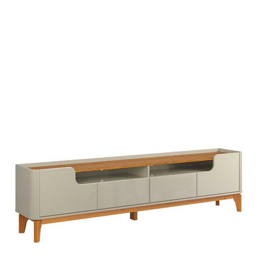 Rack com 220cm Cantos Arredondados 4 portas Para Tv 75 Flip 2.2 Patrimar Off White/Cumaru