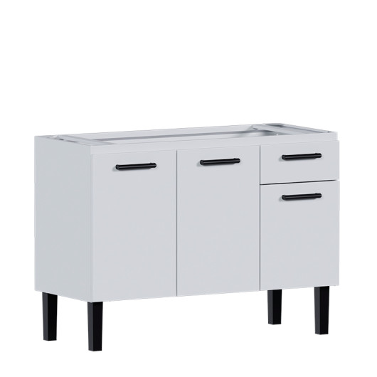 Gabinete de Aço Para Pia de 120cm 3 Portas 1 Gaveta 117x85x50cm Atena Cozimax Branco