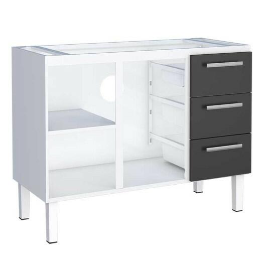 Gabinete de Aço Para Pia de 120cm 3 Gavetas  117x92x52cm Vênus Cozimax Branco/Preto