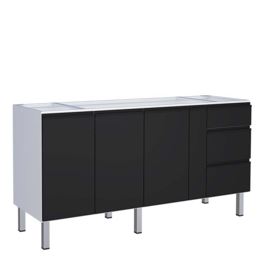 Gabinete de Aço Para Pia 180cm 3 Gavetas 175x91x54cm Cozinha Gaia Cozimax Preto