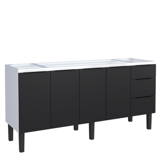 Gabinete de Aço Para Pia 180cm 4 Portas 3 Gavetas 174x85x50cm Júpiter Cozimax Preto
