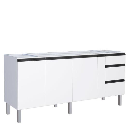 Gabinete de Aço Para Pia 200cm 3 Gavetas Cozinha Gaia Cozimax Branco 