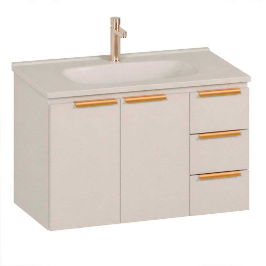 Gabinete Para Banheiro em Aço 80x56x46cm Com Lavatório Pupunha 80 Cozimax Areia