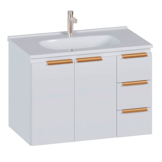 Gabinete Para Banheiro em Aço 80x56x46cm Com Lavatório Pupunha 80 Cozimax Branco