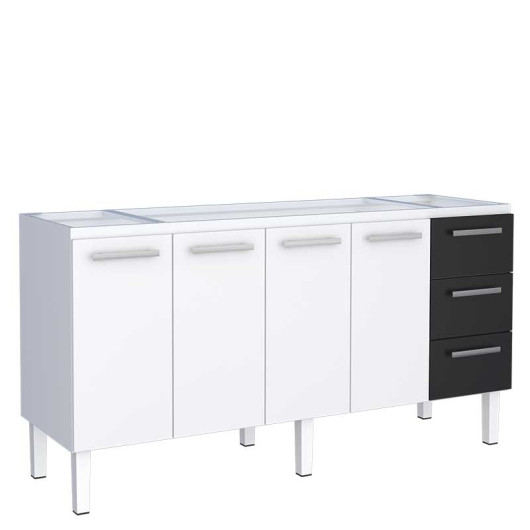 Gabinete de Aço Para Pia de 180cm 3 Gavetas 174x92x52cm Vênus Cozimax Branco/Preto