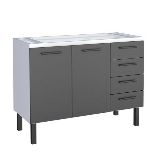 Gabinete de Aço Para Pia 120cm 2 Portas Juno/Apolo 4 Gavetas Cozimax Preto