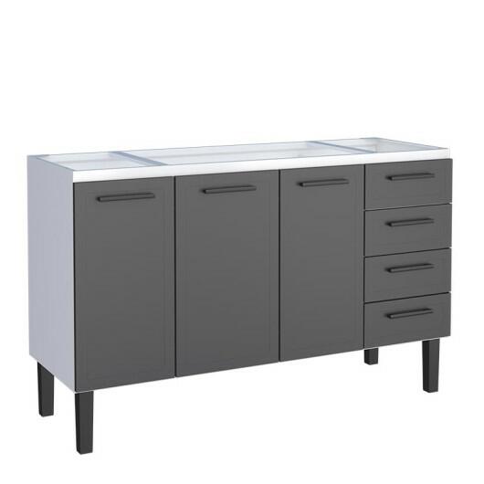 Gabinete de Aço Para Pia 150cm 3 Portas Juno/Apolo 4 Gavetas Cozimax Preto