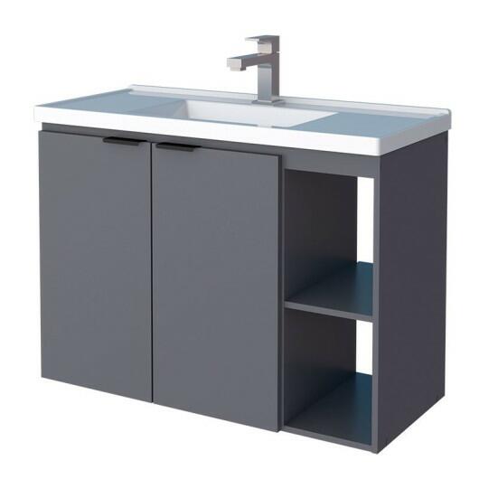 Gabinete Para Banheiro Madeira Aster 80 Com Lavatório Cozimax Cinza