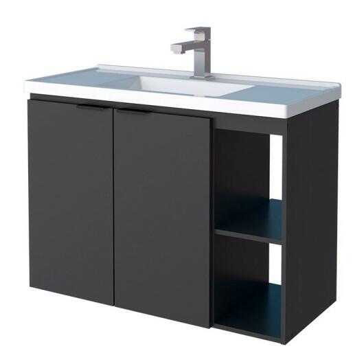 Gabinete Para Banheiro Madeira Aster 80 Com Lavatório Cozimax Preto