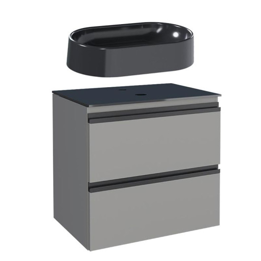 Gabinete Para Banheiro Aço 60x57x44cm com Cuba Nimbus Preta Gaia 60 Cozimax Cinza