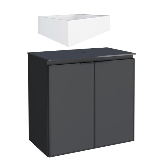 Gabinete Para Banheiro Preto Aço Umbu Tampo Vidro Com Cuba Prisma Base Cozimax 