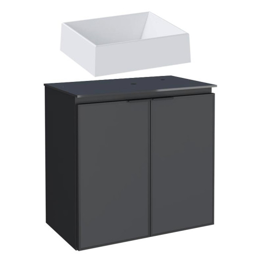 Gabinete Para Banheiro Aço 60x57x33cm Tampo Vidro Com Cuba Prisma Branca Umbu Cozimax Preto