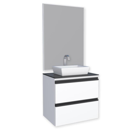 Conjunto Para Banheiro Aço Gaia 60 com Espelho e Cuba de Louça Linea Cozimax Branco