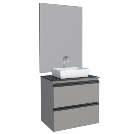 Conjunto Para Banheiro Aço Gaia 60 com Espelho e Cuba de Louça Linea Cozimax Cinza
