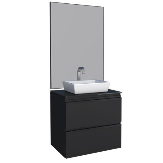 Conjunto Para Banheiro Aço Gaia 60 com Espelho e Cuba de Louça Linea Cozimax Preto