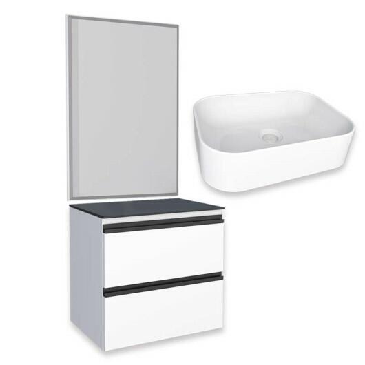 Conjunto Para Banheiro Aço Gabinete Gaia 60 Com Espelho e Cuba Luna Cozimax Branco