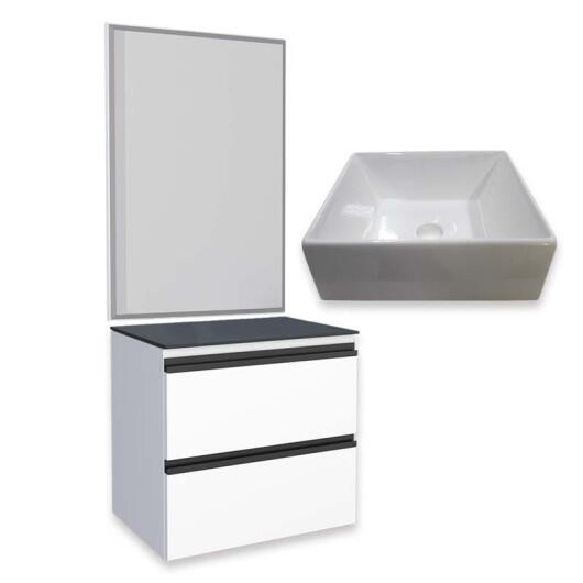 Conjunto Para Banheiro Aço Gabinete Gaia 60 Com Espelho e Cuba Prisma Cozimax Branco