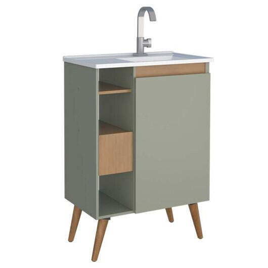 Gabinete Para Banheiro Madeira Lotus 60 Com Pés Cozimax Jequitiba/Verde