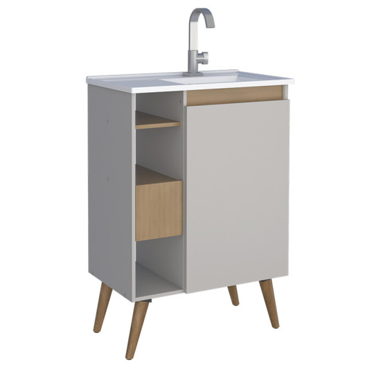 Gabinete Para Banheiro Madeira 62x89x36cm Lotus 60 Com Pés Cozimax Jequitiba/Nude