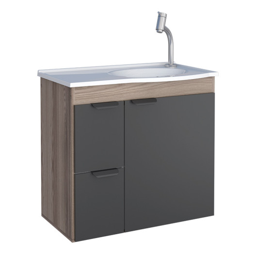 Gabinete Para Banheiro Madeira 60x56x32cm Com Lavatório  Margarida Cozimax Tamarindo/Preto