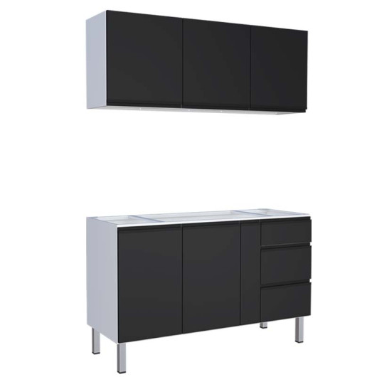 Cozinha Completa Gabinete Para Pia 150cm e Armário Aéreo Gaia Cozimax Preto