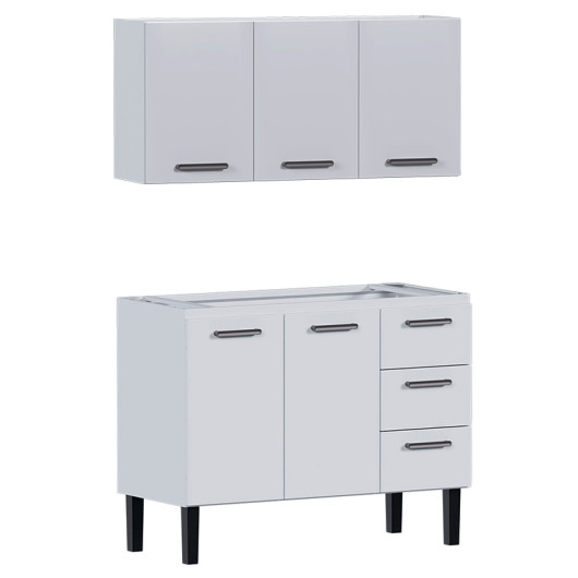 Cozinha de Aço Gabinete Para Pia 120cm com Armário Aéreo Novo Vênus Cozimax Branco