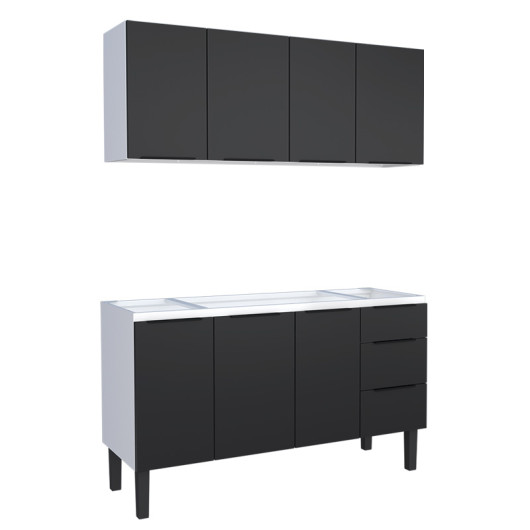 Cozinha Completa Gabinete Para Pia 150cm e Armário Aéreo Júpiter Cozimax Preto