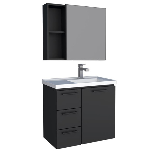 Conjunto Para Banheiro Aço Gabinete com Espelho Ameixa 60 Cozimax Preto