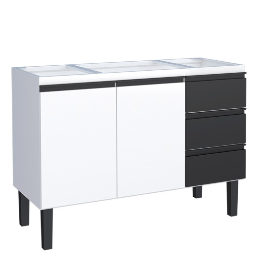 Gabinete de Aço Para Pia 120cm 2 Portas 3 Gavetas 117x85x50cm Netuno Cozimax Branco/Preto