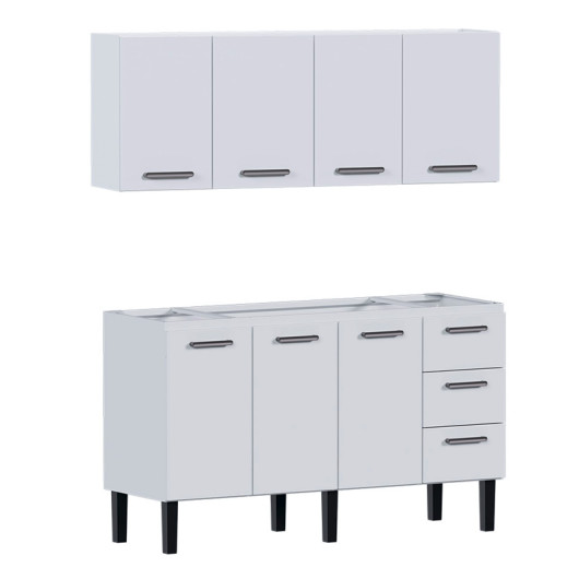 Cozinha de Aço Gabinete Para Pia 150cm com Armário Aéreo Novo Vênus Cozimax Branco