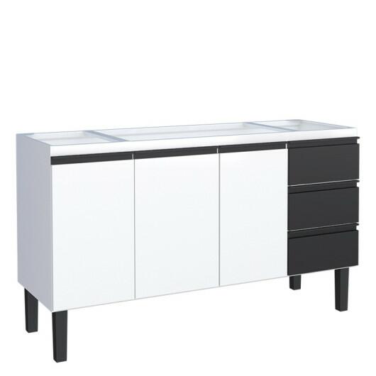Gabinete de Aço Para Pia 150cm 3 Portas 3 Gavetas 144x85x50cm Netuno Cozimax Branco/Preto