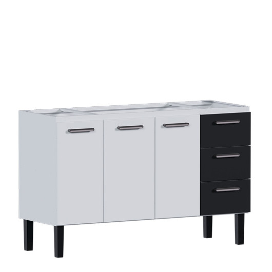 Gabinete de Aço Para Pia de 150cm 3 Gavetas 144x92x52cm Novo Vênus Cozimax Cozimax Branco/Preto