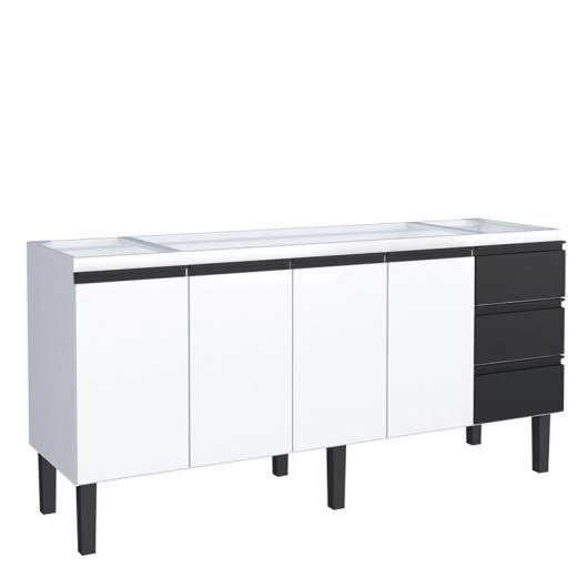 Gabinete de Aço Para Pia 200cm 4 Portas 3 Gavetas 192x85x50cm Netuno Cozimax Branco/Preto