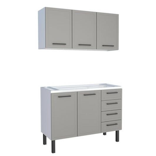 Cozinha Completa Gabinete Para Pia 120 e Armário Aéreo Juno/Apolo 4 Gavetas Cozimax Cinza Argila