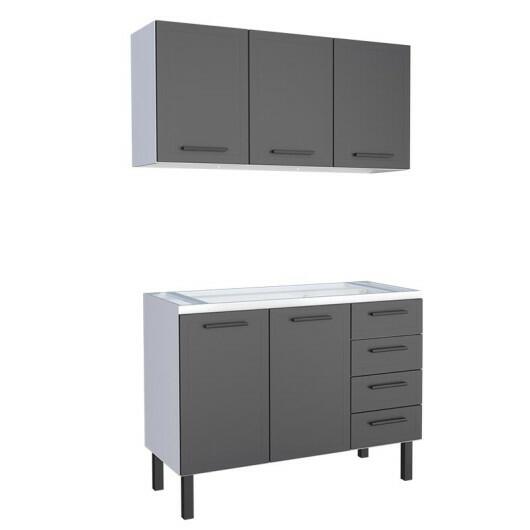 Cozinha Completa Gabinete Para Pia 120 e Armário Aéreo Juno/Apolo 4 Gavetas Cozimax Preto