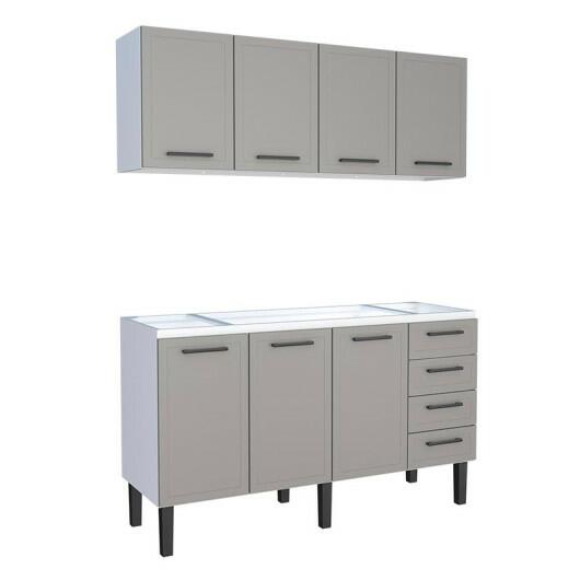 Cozinha Completa Gabinete Para Pia 160 e Armário Aéreo Juno/Apolo 4 Gavetas Cozimax Cinza Argila