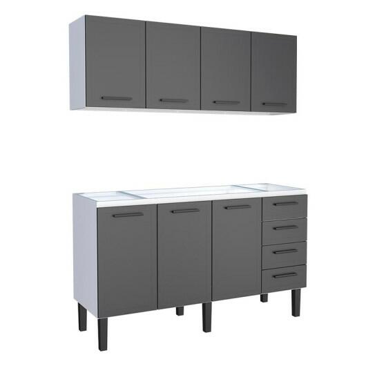 Cozinha Completa Gabinete Para Pia 160 e Armário Aéreo Juno/Apolo 4 Gavetas Cozimax Preto