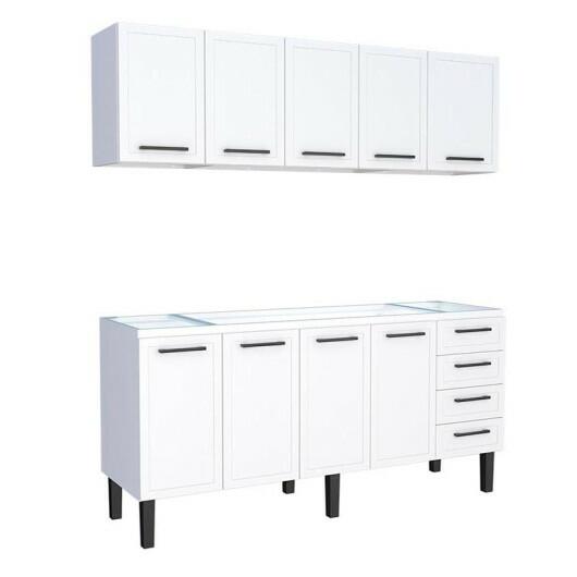 Cozinha Completa Gabinete Para Pia 200 e Armário Aéreo Juno/Apolo 4 Gavetas Cozimax Branco