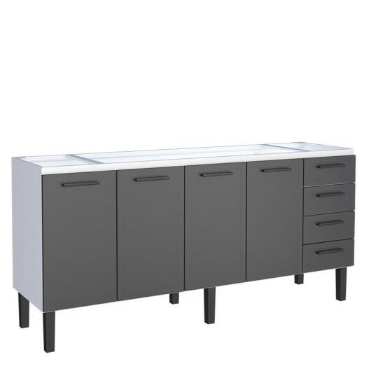 Gabinete de Aço Para Pia 200cm 4 Portas Juno/Apolo 4 Gavetas Cozimax Preto