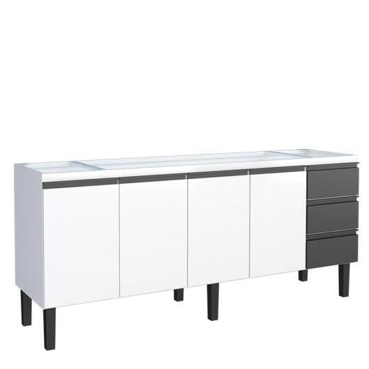 Gabinete de Aço Para Pia 200cm 4 Portas 3 Gavetas Netuno Cozimax Branco/Preto