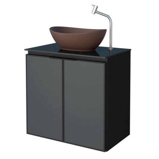 Gabinete Para Banheiro Preto Aço Umbu Tampo Vidro Com Cuba Bali Marrom Cozimax 