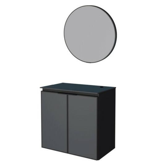 Conjunto Banheiro Aço Gabinete Umbu 60 Tampo Vidro Com Espelho Luna Cozimax Preto