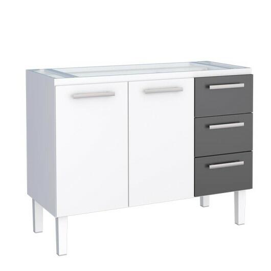 Gabinete de Aço Para Pia de 120cm Vênus 3 Gavetas Cozimax Branco/Preto