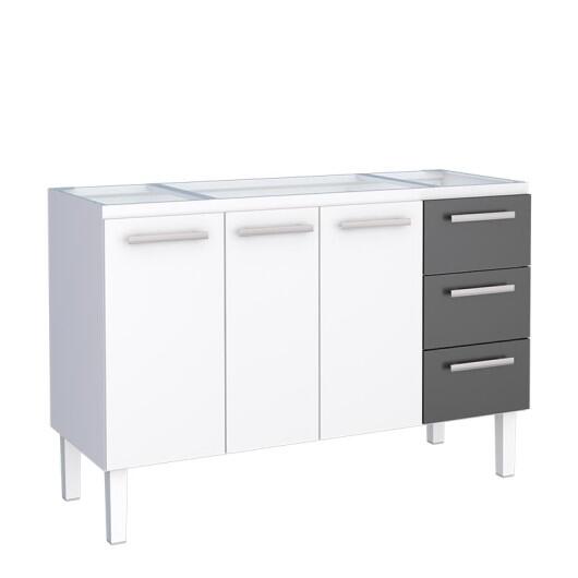 Gabinete de Aço Para Pia de 140cm Vênus 3 Gavetas Cozimax Branco/Preto