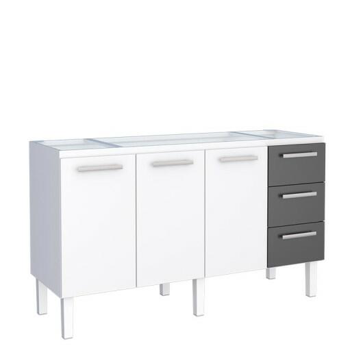 Gabinete de Aço Para Pia de 160cm Vênus 3 Gavetas Cozimax Branco/Preto
