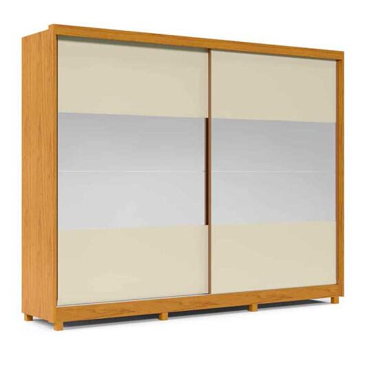 Guarda Roupa Grande 2 Portas com Espelho 100% MDF 278x239x63 Apolo Gelius Naturale/Off White